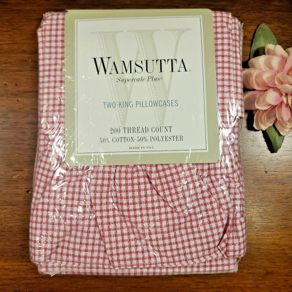 2 Pack Wamsutta Red English Gingham Ruffled King Pillowcase County Farm Plaid